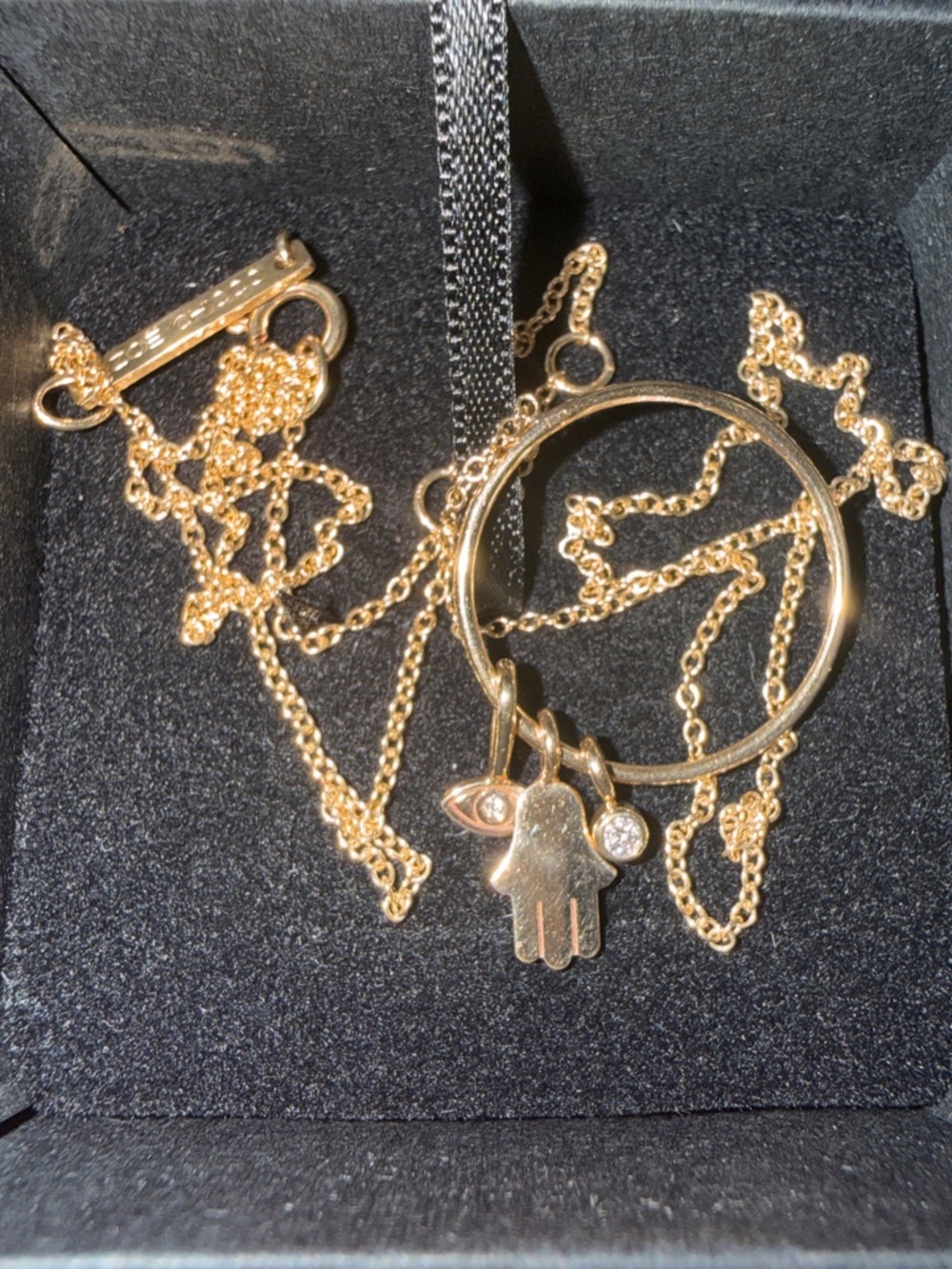 14K Solid Gold Hamsa Charm Necklace with Eye and Diamonds - Zoe Chicco